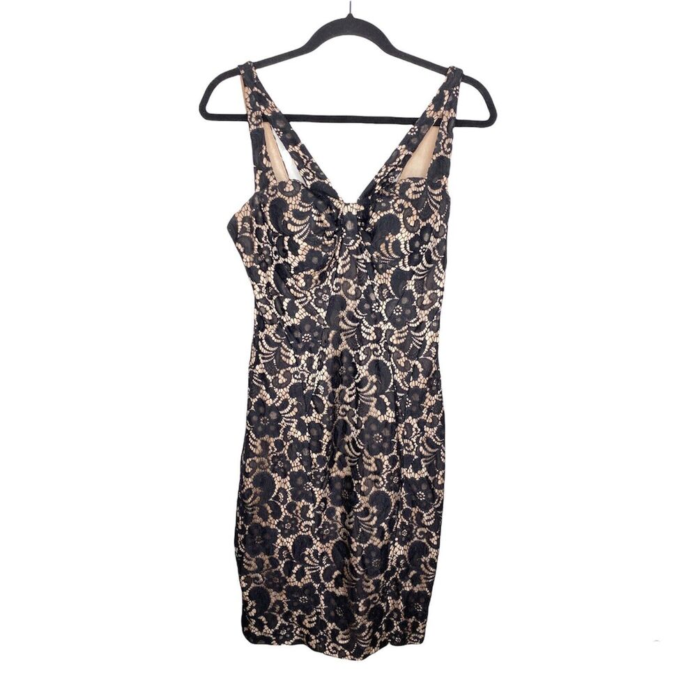 Jax Dress Size 8 Women's Mini Floral Black Formal Dress Lace Overlay Sleeveless